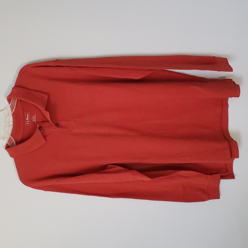 L.L. Bean Polo Men's L L/S Pique Knit Orange Classic Preppy Outdoor Casual Shirt